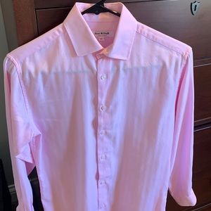 Isaac Mizrahi Boys size 12 dress shirt color Pink, light herringbone pattern